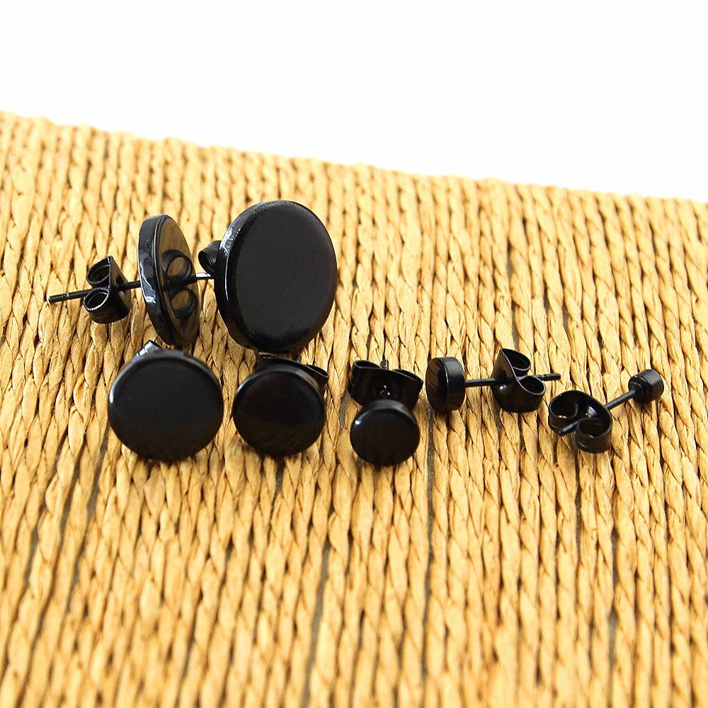 Stainless Steel Unisex Black Ear Stud Earrings