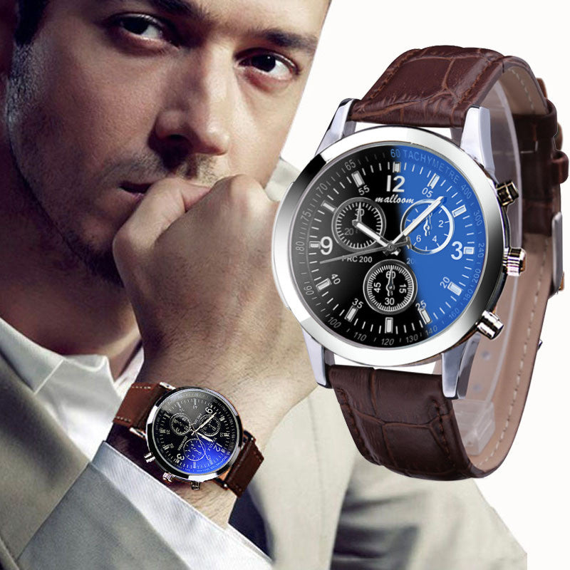 Malloom Men's Roman Numerals Blue Ray Glass Watch