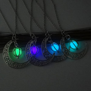 Fashion Women's Stone Shine Moon Charm Luminous Necklace