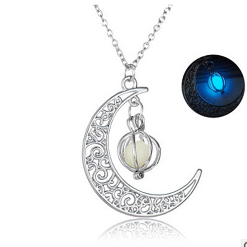 Fashion Women's Stone Shine Moon Charm Luminous Necklace