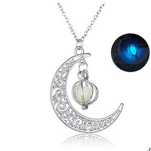 Fashion Women's Stone Shine Moon Charm Luminous Necklace