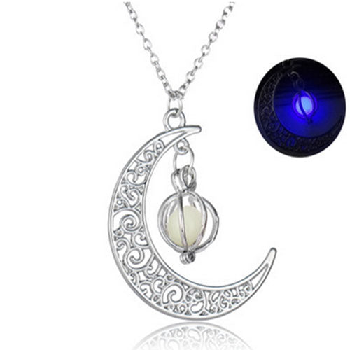 Fashion Women's Stone Shine Moon Charm Luminous Necklace