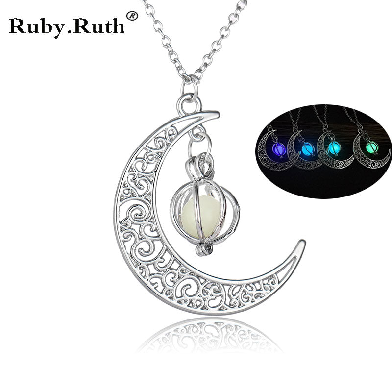 Fashion Women's Stone Shine Moon Charm Luminous Necklace