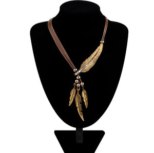 Vintage Alloy Feather Statement Necklace Women