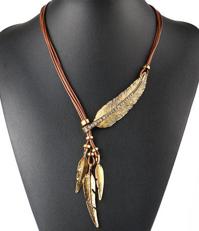 Vintage Alloy Feather Statement Necklace Women